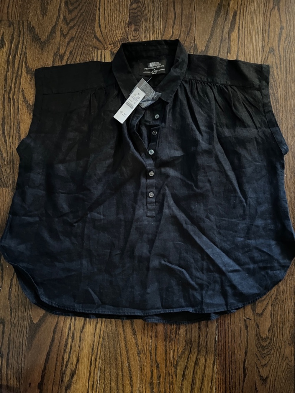 Baird McNutt for J. Crew Capitaine Black Linen Button-Front Blouse Medium NEW